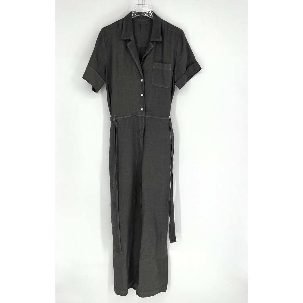 120% Lino Jumpsuit Womens M/44 Gray Linen Boiler‎ Classic Capsule Lightweight